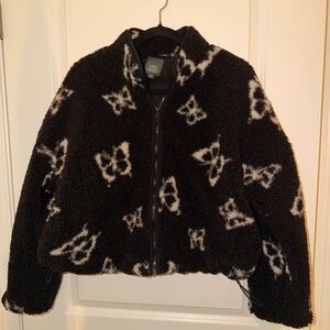 Wild Fable Cropped Butterfly Sherpa Zip Up Jacket Size Large